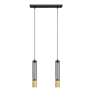 LED Ljuskrona med upphängningsrem BARS 2xGU10/4,8W/230V svart/gyllene