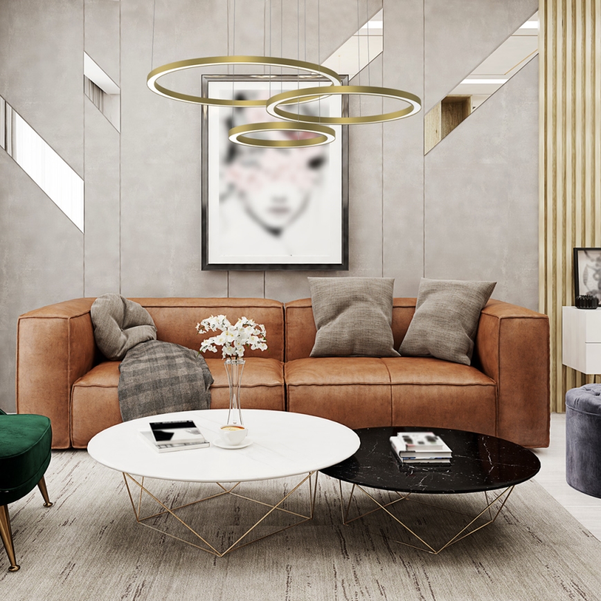 LED ljuskrona med upphängningsrem GALAXIA LED/85W/230V gyllene