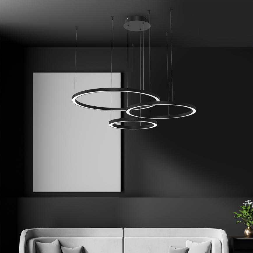 LED ljuskrona med upphängningsrem GALAXIA LED/85W/230V svart
