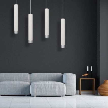 LED ljuskrona med upphängningsrem TUBA 1xGU10/4,8W/230V vit/matt krom