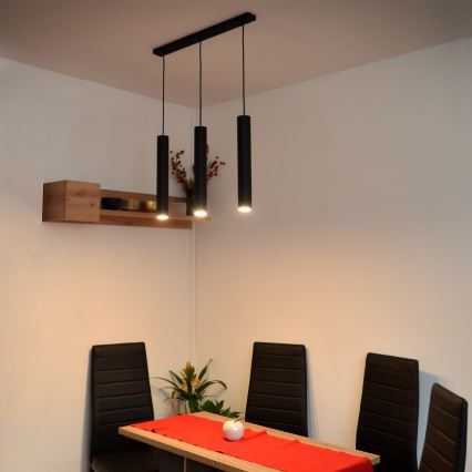 LED Ljuskrona med upphängningsrem TUBA 3xGU10/4,8W/230V svart