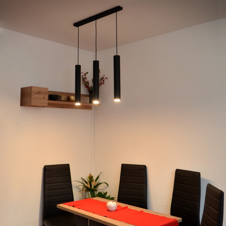 LED Ljuskrona med upphängningsrem TUBA 3xGU10/4,8W/230V svart