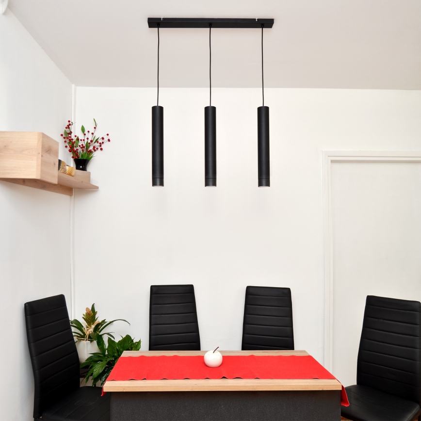 LED Ljuskrona med upphängningsrem TUBA 3xGU10/4,8W/230V svart