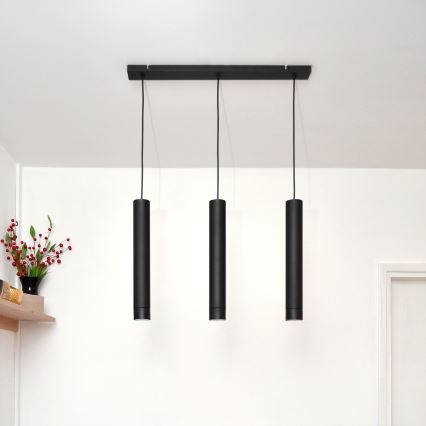 LED Ljuskrona med upphängningsrem TUBA 3xGU10/4,8W/230V svart