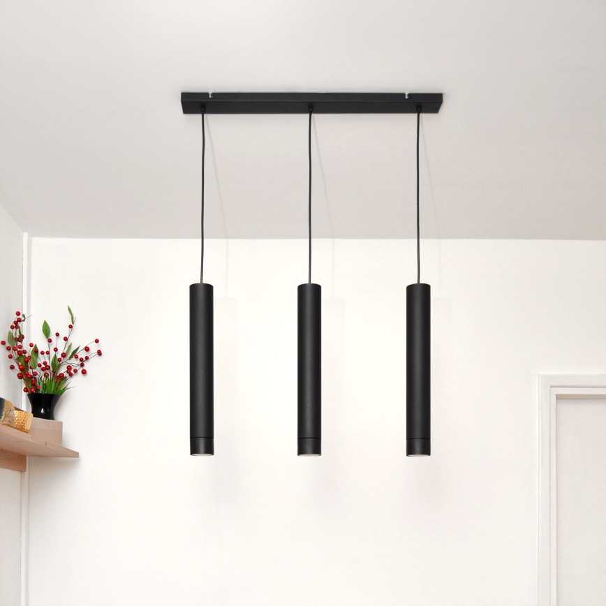 LED Ljuskrona med upphängningsrem TUBA 3xGU10/4,8W/230V svart