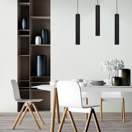 LED Ljuskrona med upphängningsrem TUBA 3xGU10/4,8W/230V svart