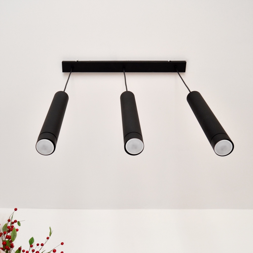 LED Ljuskrona med upphängningsrem TUBA 3xGU10/4,8W/230V svart