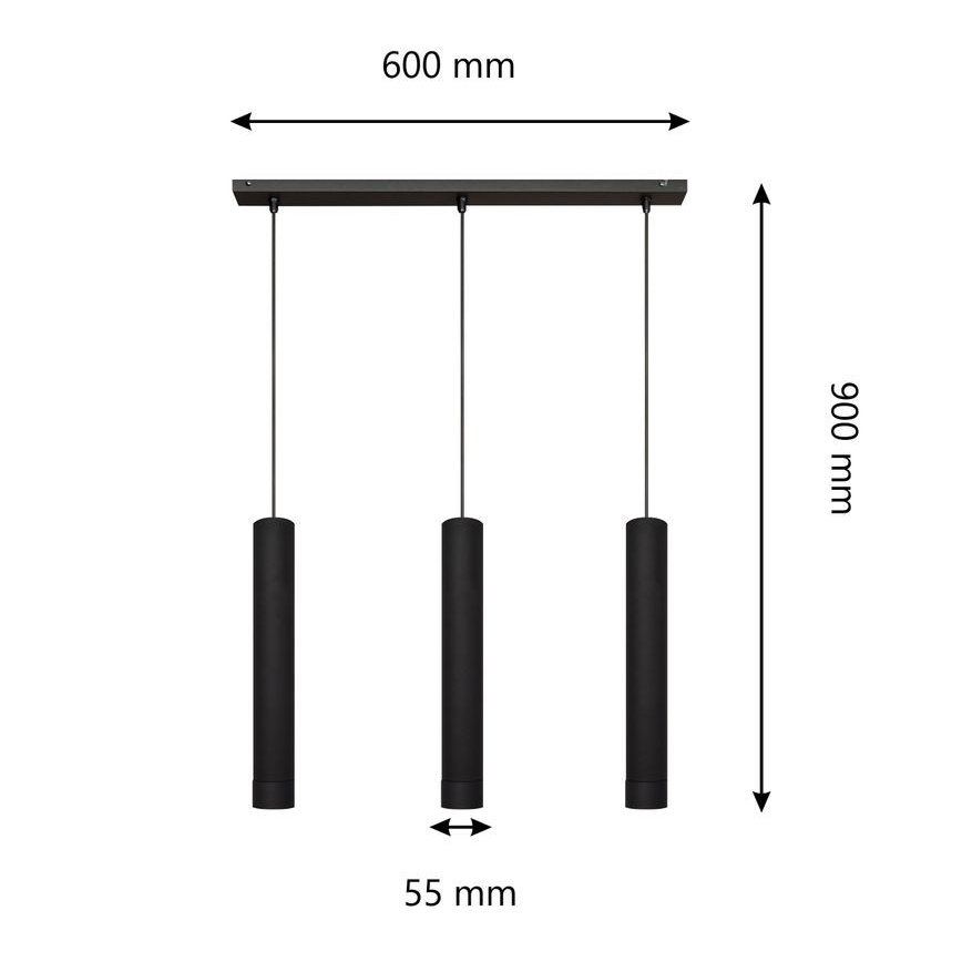 LED Ljuskrona med upphängningsrem TUBA 3xGU10/4,8W/230V svart