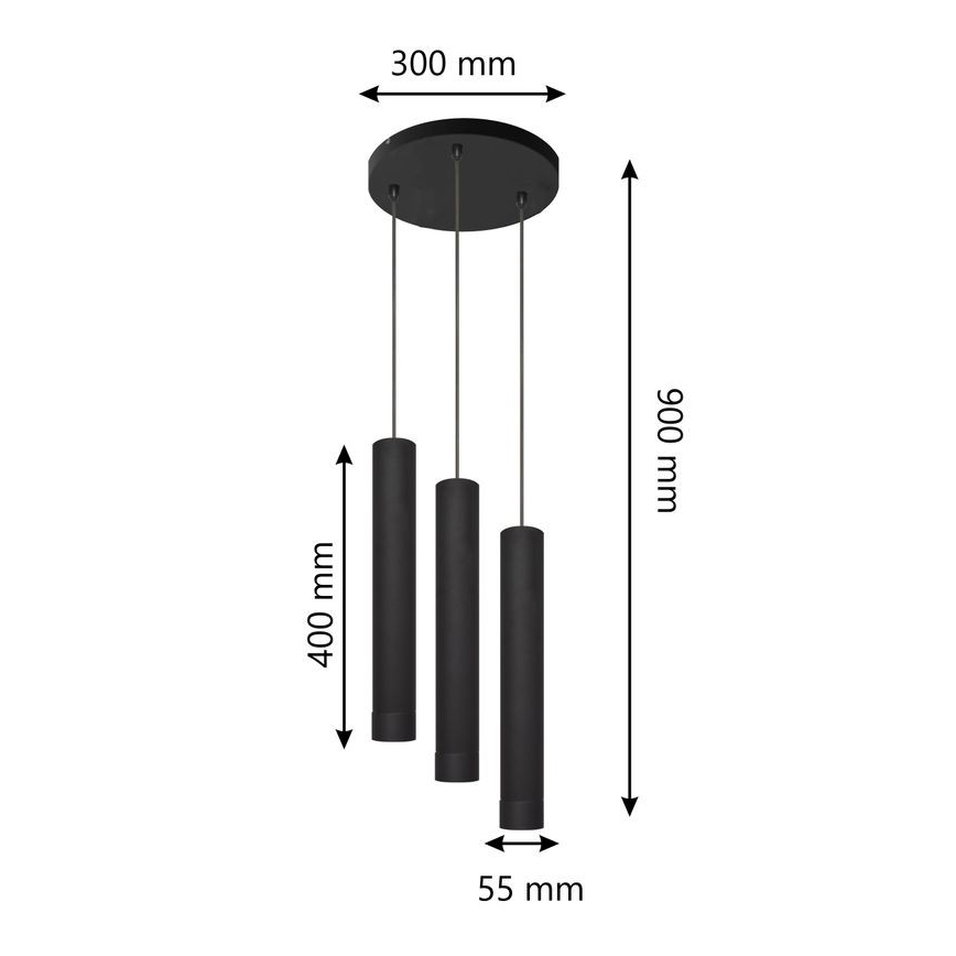 LED Ljuskrona med upphängningsrem TUBA 3xGU10/4,8W/230V svart