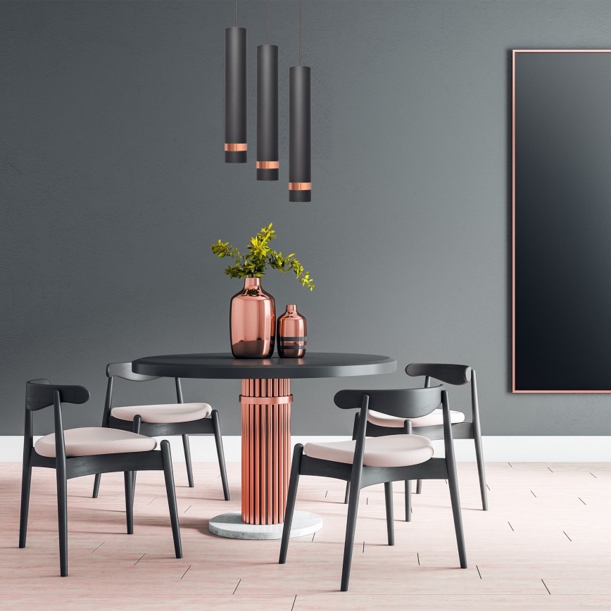 LED Ljuskrona med upphängningsrem  TUBA 3xGU10/4,8W/230V svart /koppar