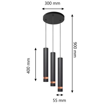 LED Ljuskrona med upphängningsrem  TUBA 3xGU10/4,8W/230V svart /koppar