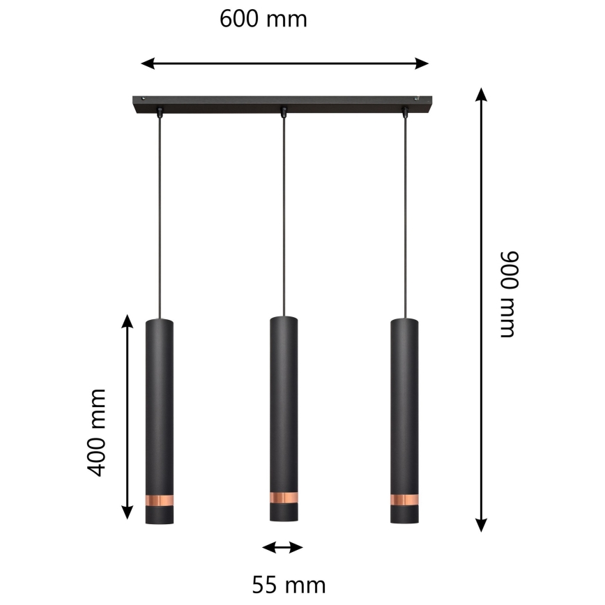 LED Ljuskrona med upphängningsrem  TUBA 3xGU10/4,8W/230V svart /koppar