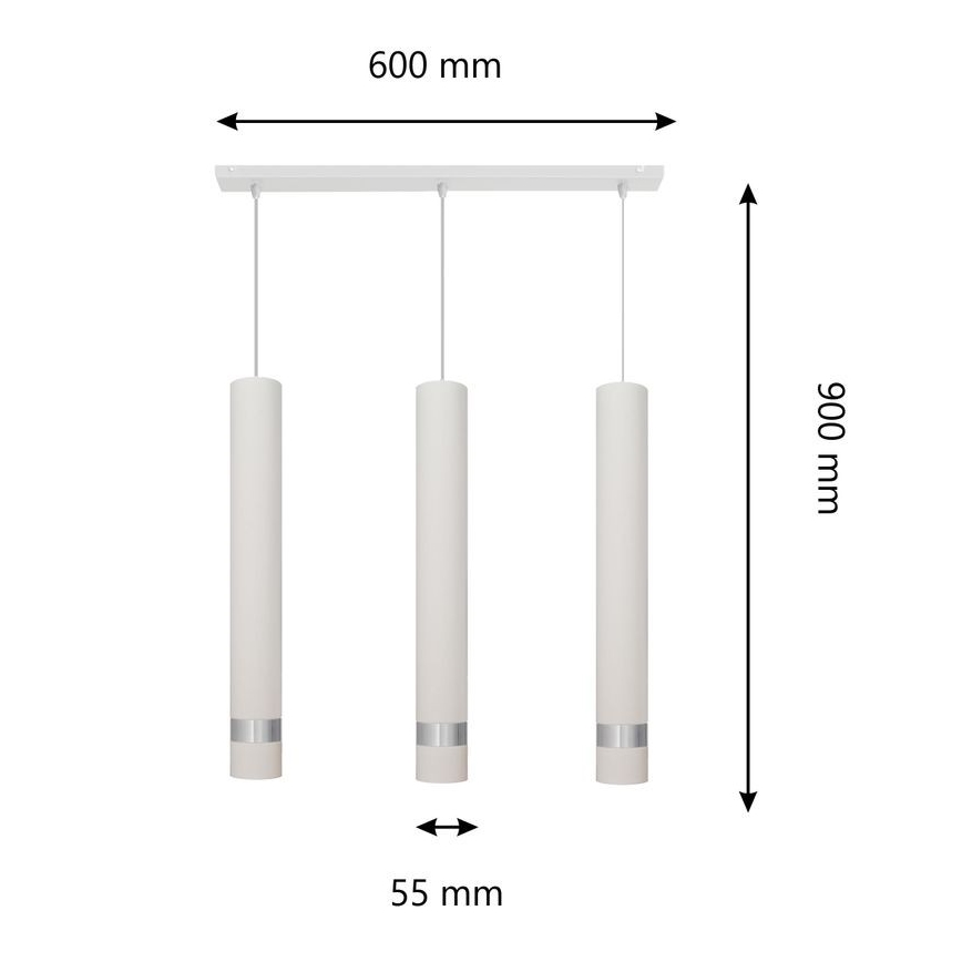 LED Ljuskrona med upphängningsrem TUBA 3xGU10/4,8W/230V vit/matt krom