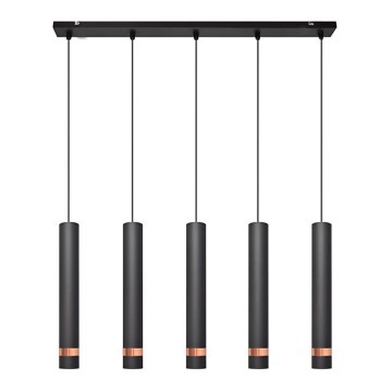 LED Ljuskrona med upphängningsrem TUBA 5xGU10/6,5W/230V svart/koppar