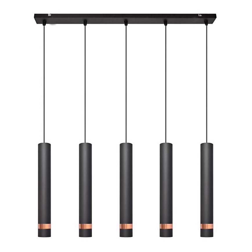 LED Ljuskrona med upphängningsrem TUBA 5xGU10/6,5W/230V svart/koppar