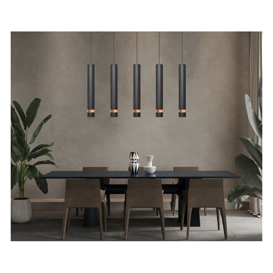 LED Ljuskrona med upphängningsrem TUBA 5xGU10/6,5W/230V svart/koppar