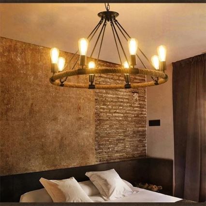 LED Ljuskrona på kedja ROPE ARTHUR 8xE27/6W/230V