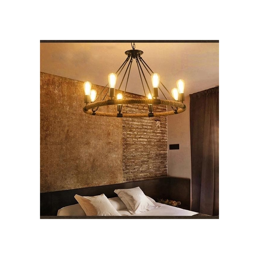 LED Ljuskrona på kedja ROPE ARTHUR 8xE27/6W/230V
