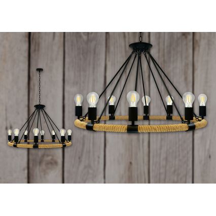 LED Ljuskrona på kedja ROPE ARTHUR 8xE27/6W/230V