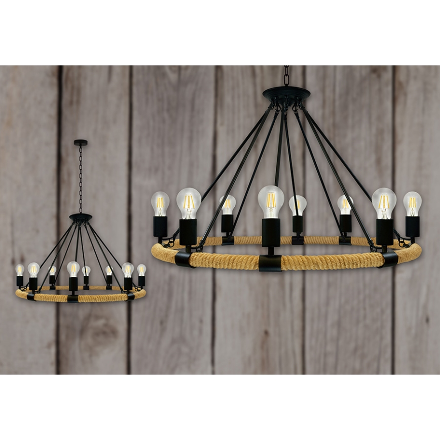 LED Ljuskrona på kedja ROPE ARTHUR 8xE27/6W/230V