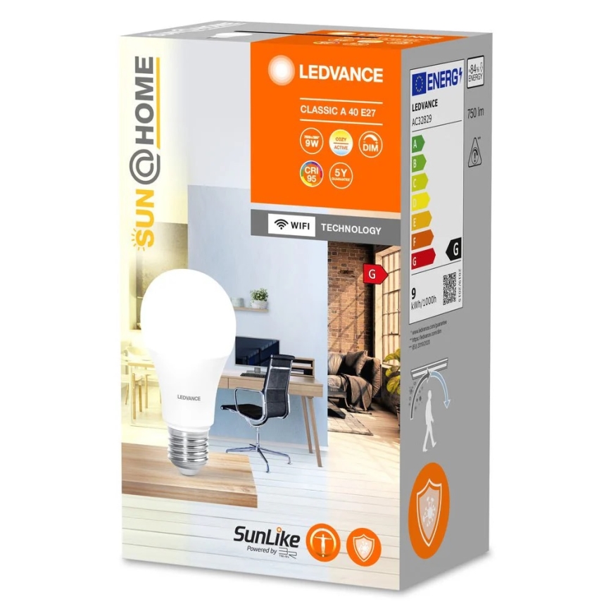 LED Ljusreglerad antibakteriell glödlampa A40 E27/9W/230V Wi-Fi - Ledvance