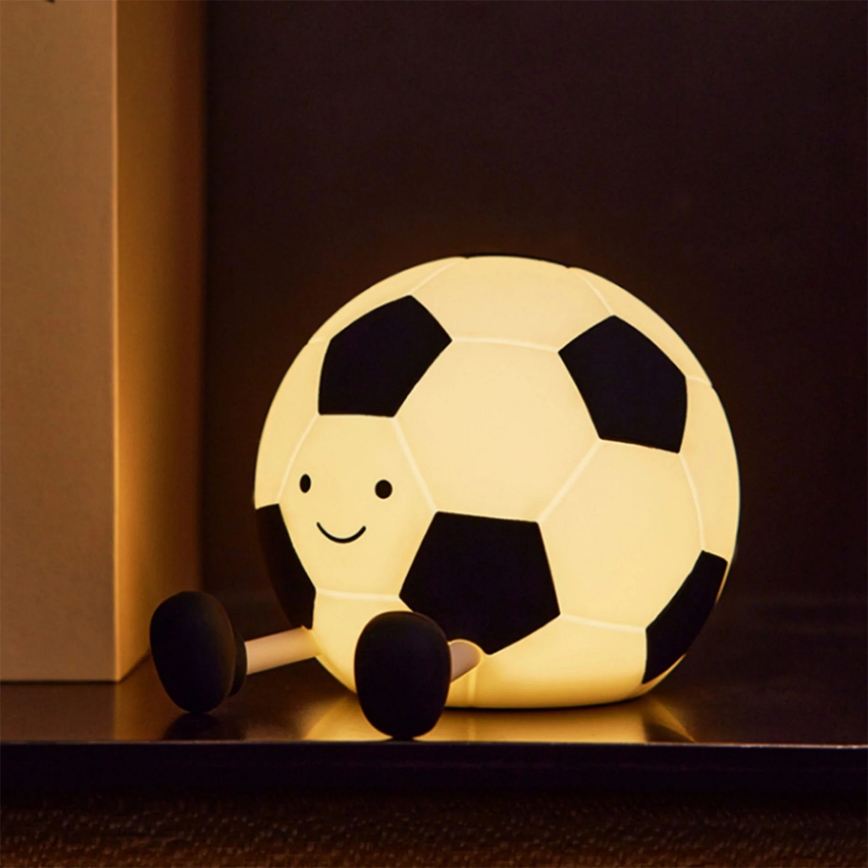 LED Ljusreglerad barns beröring lampa FOOTBALL LED/2W/5V USB 1200 mAh vit/svart