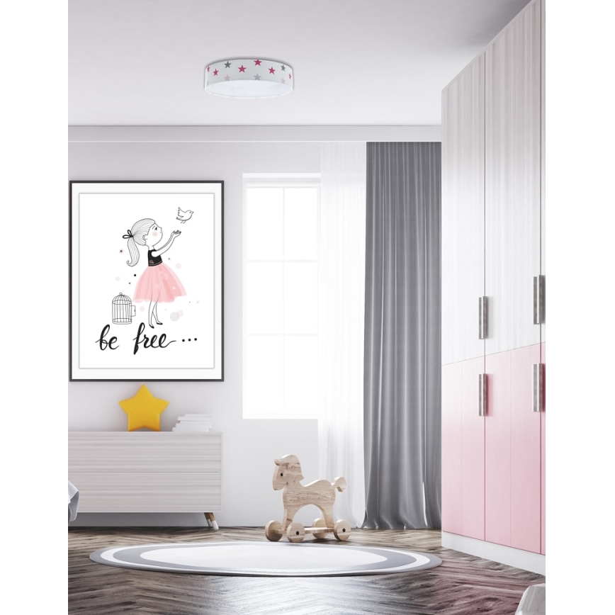 LED Dimbar taklampa SMART GALAXY KIDS LED/24W/230V 3000-6500K stjärnor vit/rosa/grå + fjärrkontroll