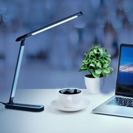 LED ljusreglerad bordslampa touch MADERA LED/7W/230V USB svart