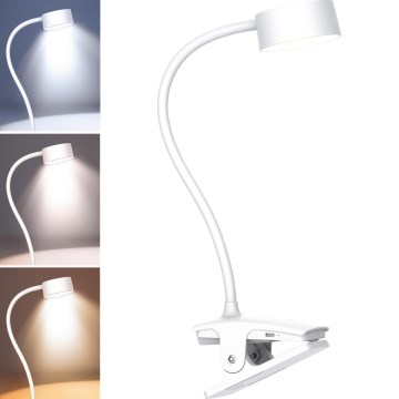 LED Ljusreglerad flexibel uppladdningsbar bordslampa med klämma LED/2W/1800 mAh 3000/4000/6500K vit