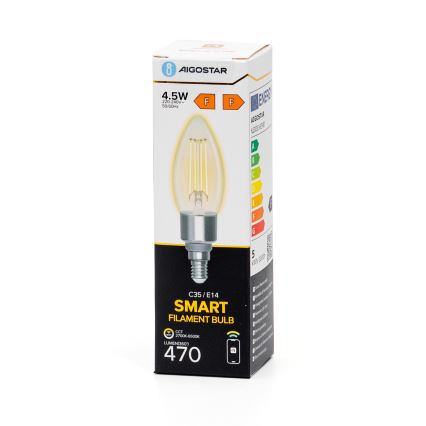 LED Ljusreglerad glödlampa FILAMENT C35 E14/4,5W/230V 2700-6500K Wi-Fi - Aigostar