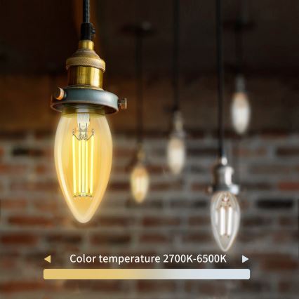LED Ljusreglerad glödlampa FILAMENT C35 E14/4,5W/230V 2700-6500K Wi-Fi - Aigostar
