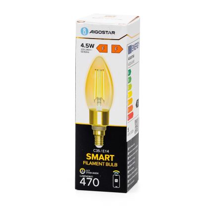 LED Ljusreglerad glödlampa FILAMENT C35 E14/4,5W/230V 2700-6500K Wi-Fi - Aigostar