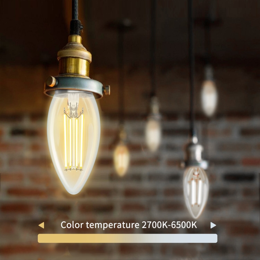 LED Ljusreglerad glödlampa FILAMENT C35 E27/4,5W/230V 2700-6500K Wi-Fi - Aigostar