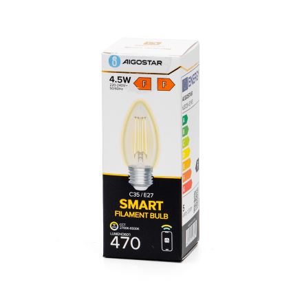LED Ljusreglerad glödlampa FILAMENT C35 E27/4,5W/230V 2700-6500K Wi-Fi - Aigostar