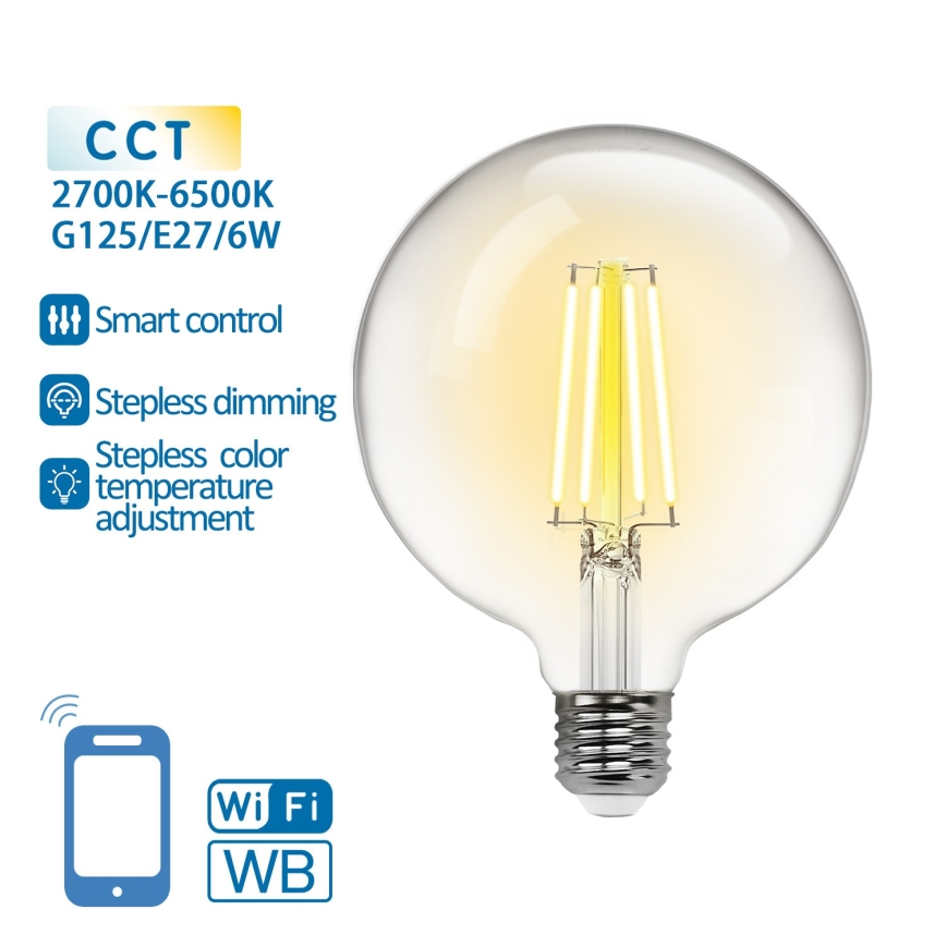 LED Ljusreglerad glödlampa FILAMENT G125 E27/6W/230V 2700-6500K Wi-Fi - Aigostar