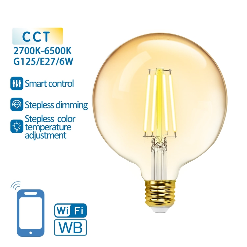 LED Ljusreglerad glödlampa FILAMENT G125 E27/6W/230V 2700-6500K Wi-Fi - Aigostar