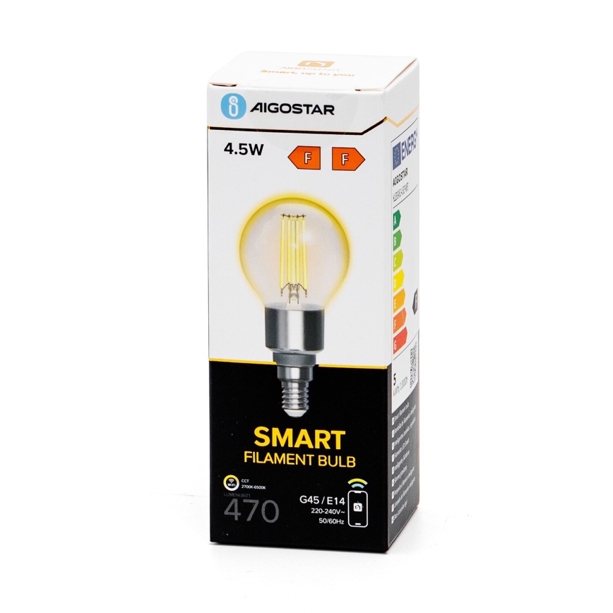 LED Ljusreglerad glödlampa FILAMENT G45 E14/4,5W/230V 2700-6500K Wi-Fi - Aigostar