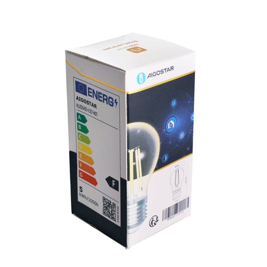 LED Ljusreglerad glödlampa FILAMENT G45 E27/4,5W/230V 2700-6500K Wi-Fi - Aigostar