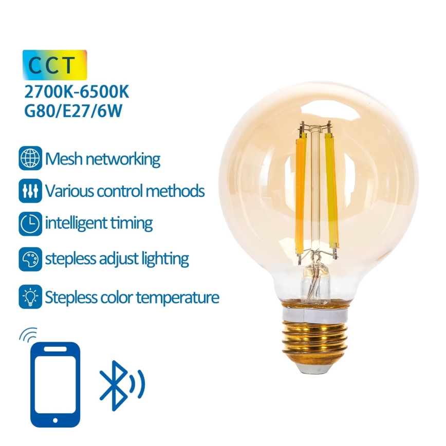 LED Ljusreglerad glödlampa FILAMENT MESH Smart G80 E27/6W/230V 2700-6500K - Aigostar