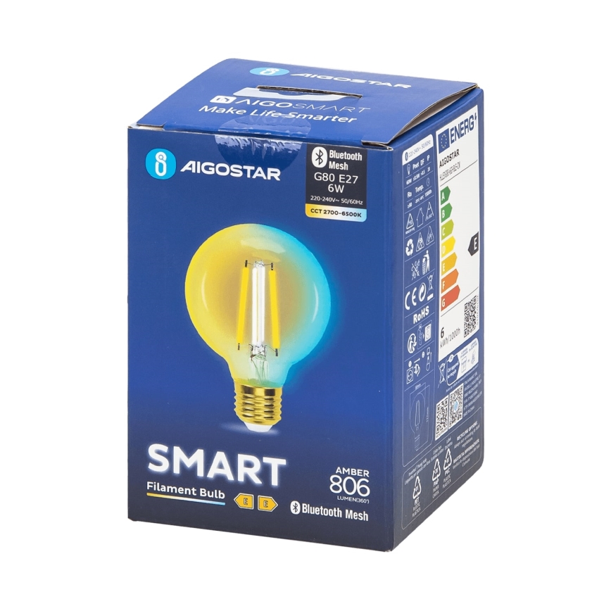 LED Ljusreglerad glödlampa FILAMENT MESH Smart G80 E27/6W/230V 2700-6500K - Aigostar