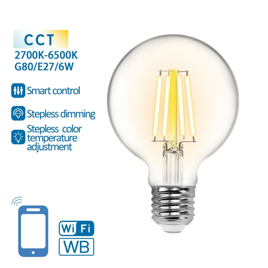 LED Ljusreglerad glödlampa FILAMENT G80 E27/6W/230V 2700-6500K Wi-Fi - Aigostar