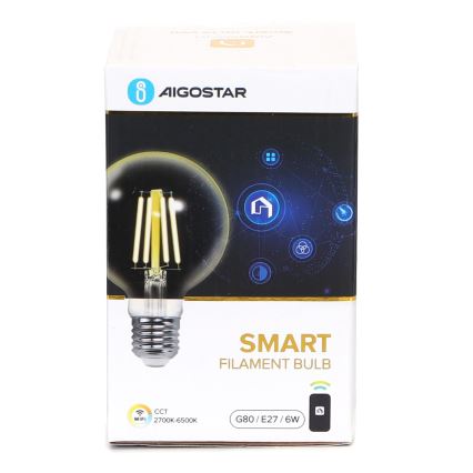 LED Ljusreglerad glödlampa FILAMENT G80 E27/6W/230V 2700-6500K Wi-Fi - Aigostar