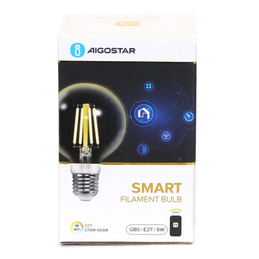 LED Ljusreglerad glödlampa FILAMENT G80 E27/6W/230V 2700-6500K Wi-Fi - Aigostar