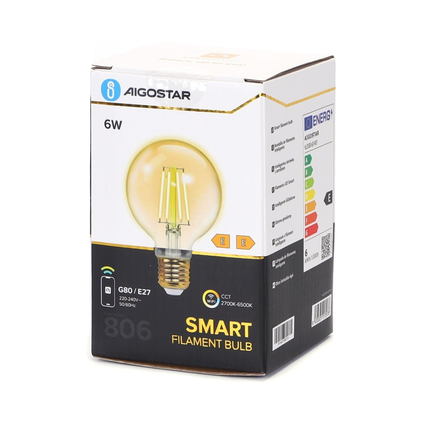 LED Ljusreglerad glödlampa FILAMENT G80 E27/6W/230V 2700-6500K Wi-Fi - Aigostar
