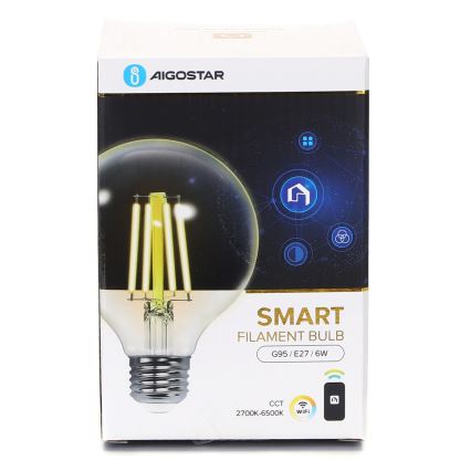 LED Ljusreglerad glödlampa FILAMENT G95 E27/6W/230V 2700-6500K Wi-Fi - Aigostar