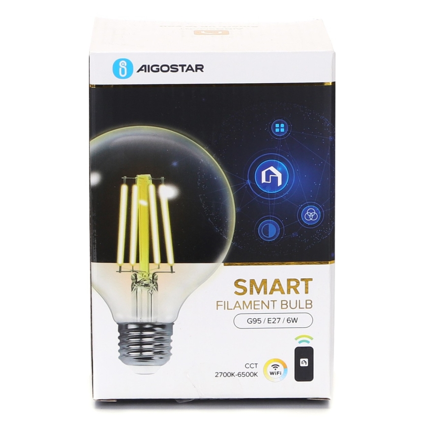 LED Ljusreglerad glödlampa FILAMENT G95 E27/6W/230V 2700-6500K Wi-Fi - Aigostar