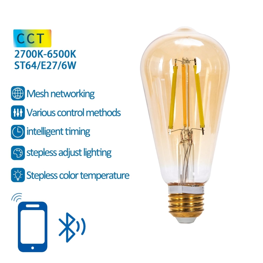 LED Ljusreglerad glödlampa FILAMENT MESH Smart ST64 E27/6W/230V 2700-6500K - Aigostar