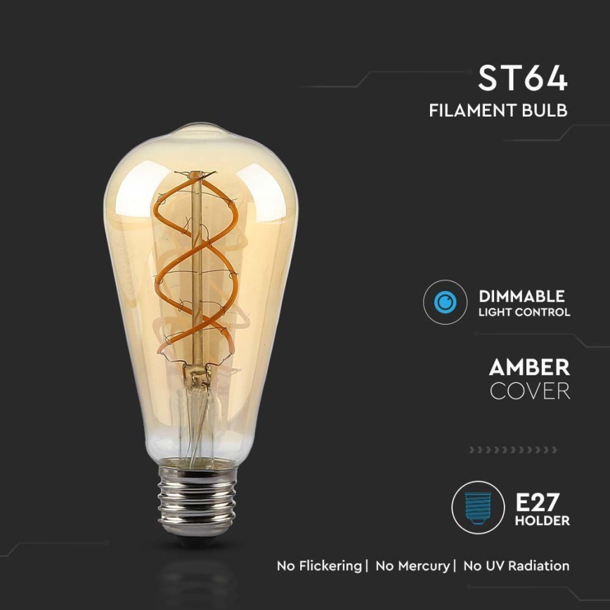 LED Ljusreglerad glödlampa FILAMENT ST64 E27/4,8W/230V 1800K