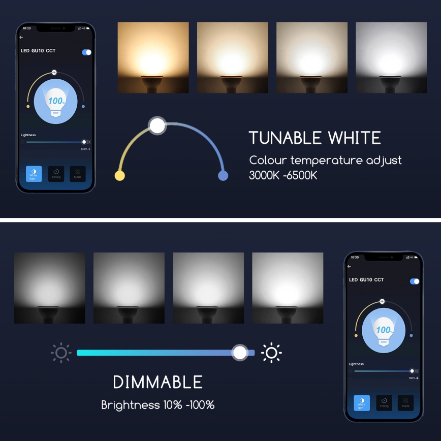 LED Ljusreglerad glödlampa GU10/5W/230V 3000-6500K Wi-Fi - Aigostar