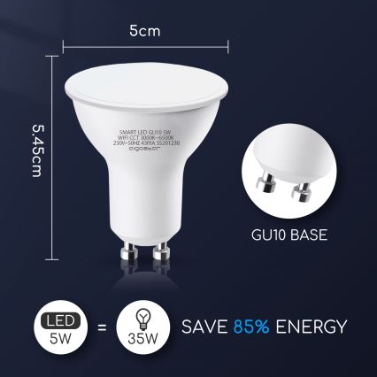 LED Ljusreglerad glödlampa GU10/5W/230V 3000-6500K Wi-Fi - Aigostar